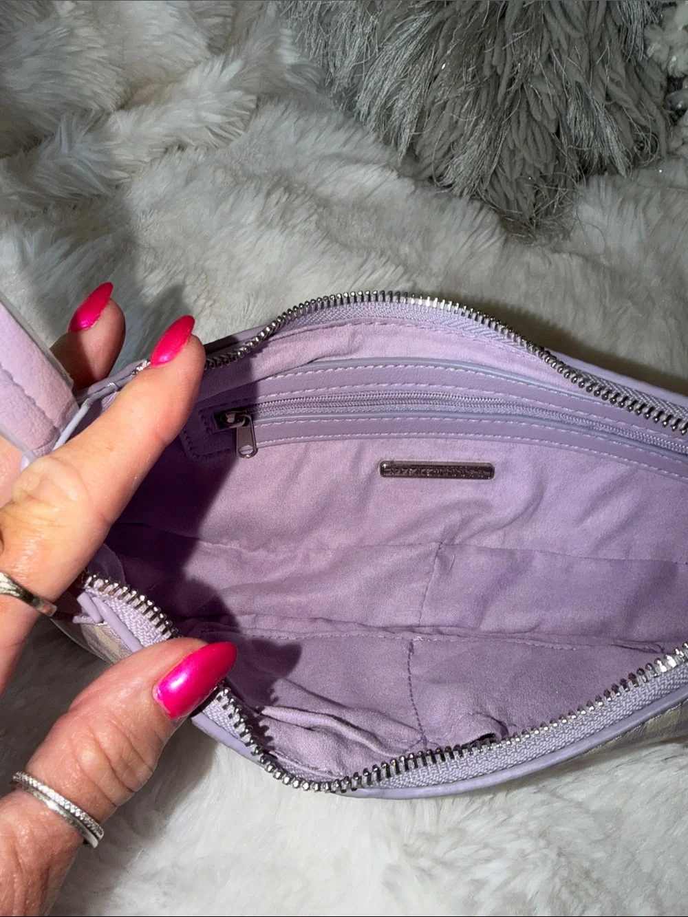 NWT Steve Madden Lilac Gingham Shoulder Bag with Scarf Detail